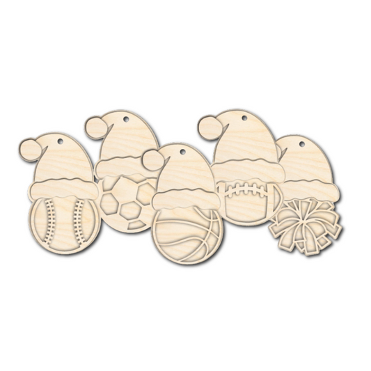 Unfinished Wood Layered Sports Christmas Ornaments | 10 Options | 5 Piece | 5" - 6" Tall | 1/8" Wood | Wood Craft DIY