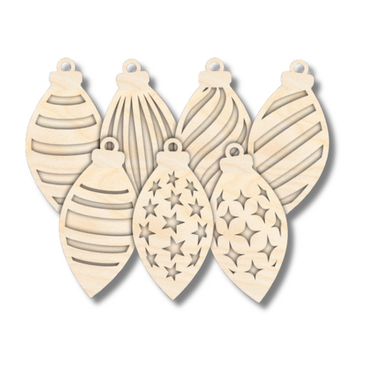 Unfinished Wood Layered Christmas Bulb Ornaments | 2 Piece | 5" Tall | 1/8" Wood | Wood Craft DIY