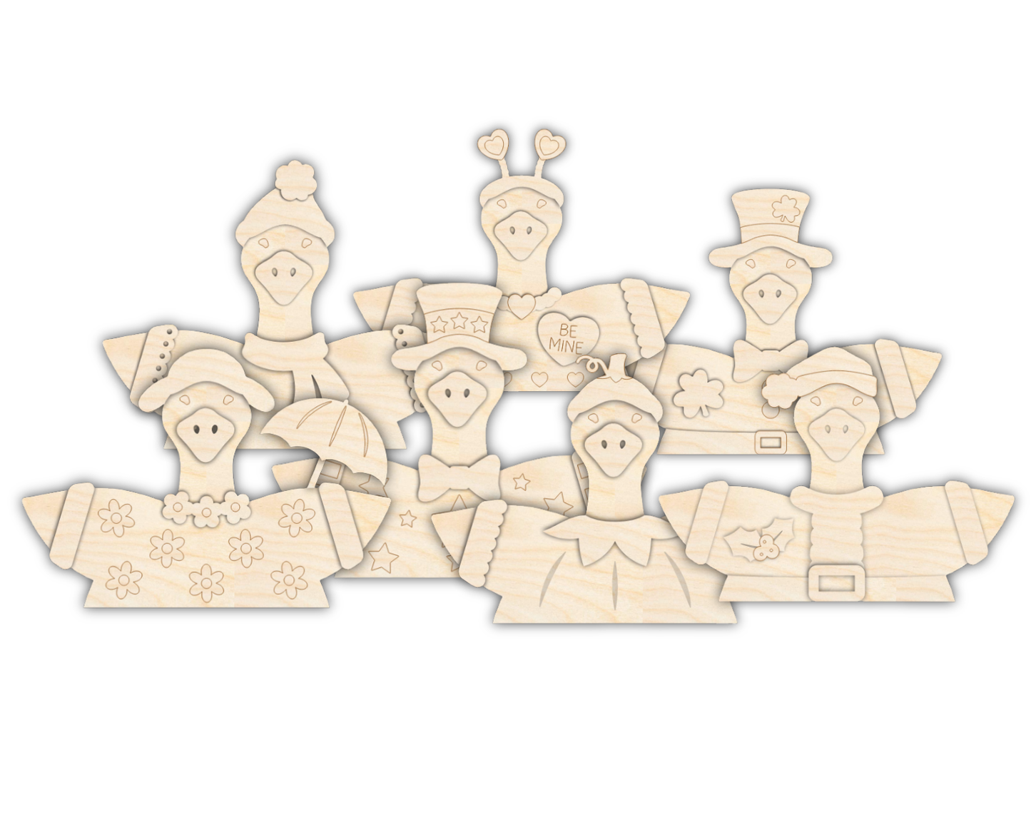 NEW Unfinished Wood Layered Holiday Geese Shelf Sitter | 8" Wide| 1/2" and 1/4" Wood | Wood Craft DIY