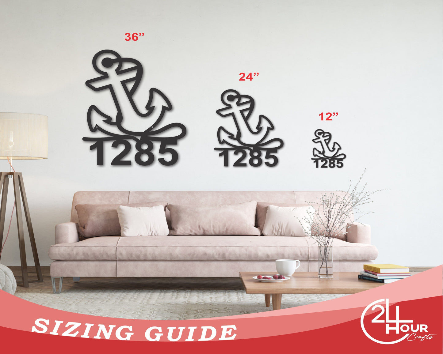Custom Metal Anchor Address Sign | Metal Nautical House Sign | Indoor Outdoor | Up to 46" | Over 20 Color Options