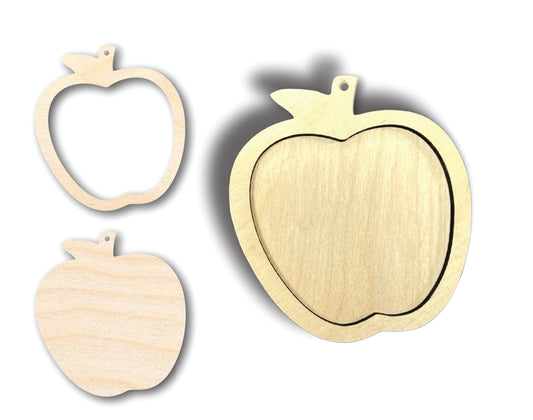 Unfinished Wood 2 Layer Apple Shadowbox Shape | DIY Craft Cutout | up to 46" DIY
