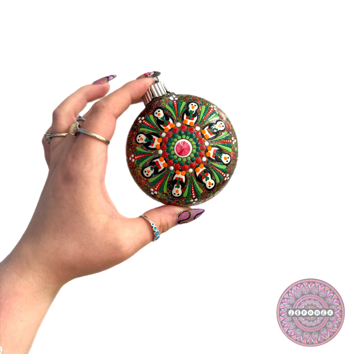 3” Penguin Mandala Glitter Ornament