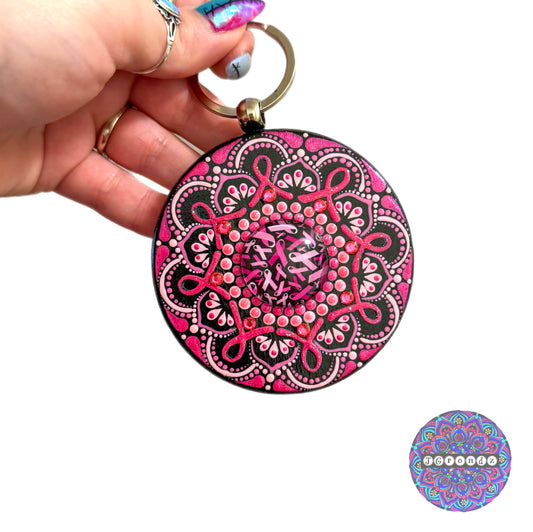 Breast Cancer Awareness Mandala Purse Pendant 3”
