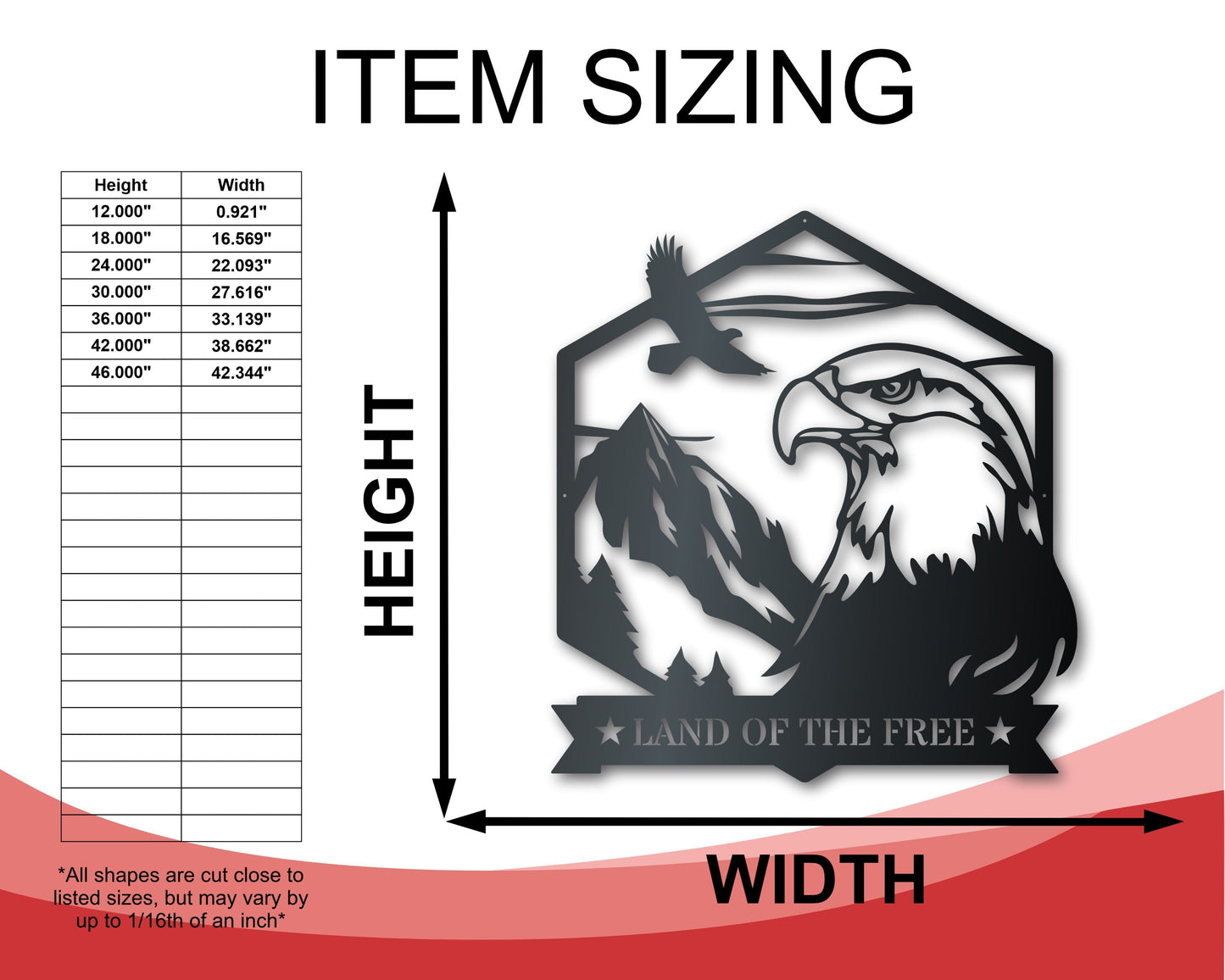 Bald Eagle Metal Sign | Patriotic Mountain Wall Art | Indoor Outdoor | Up to 46" | Over 20 Color Options