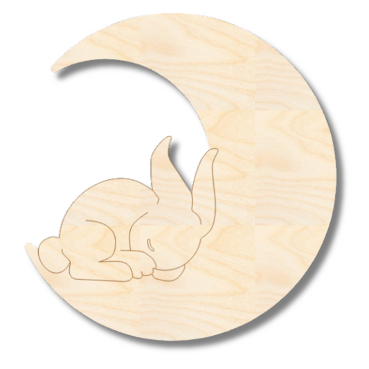 Unfinished Wood Etched Sleeping Bunny on Moon Shape | Paint By Line Crafts | up to 30" DIY