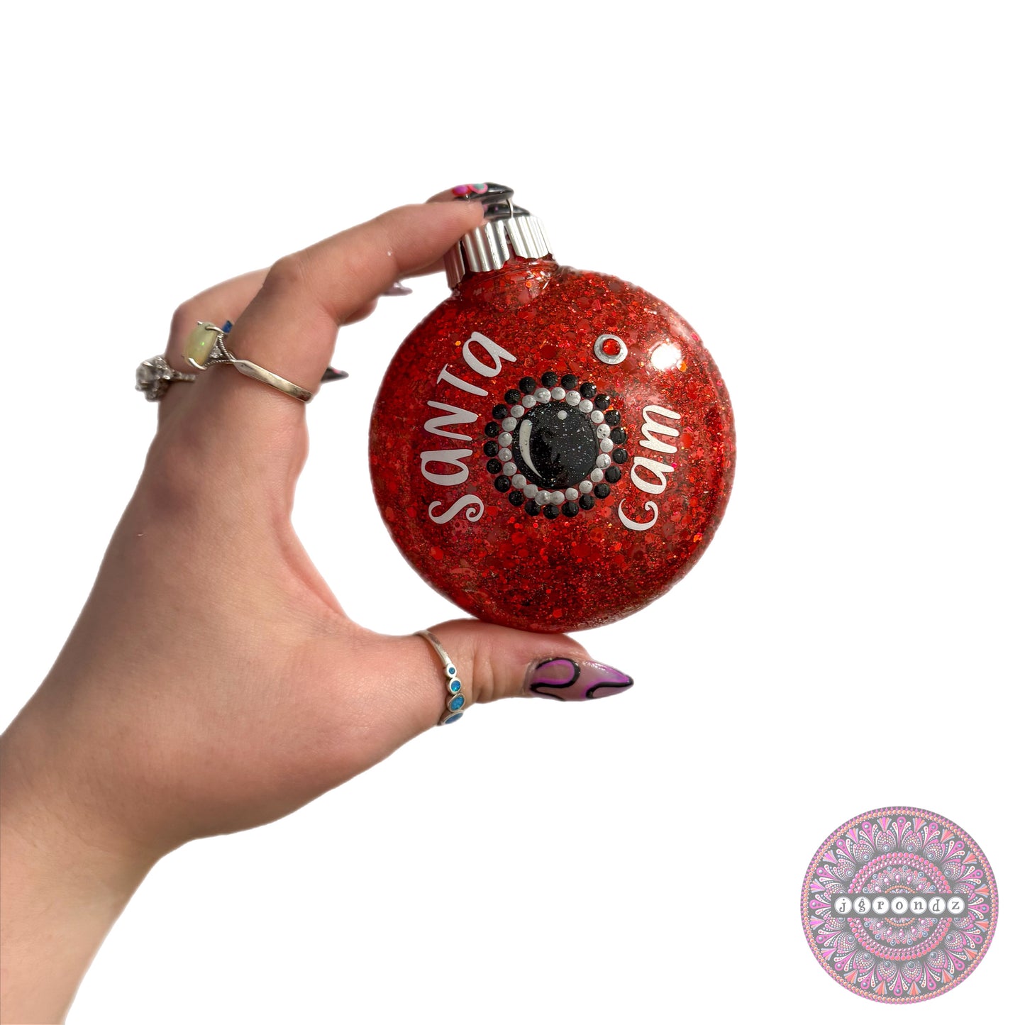 3” Santa Cam Glitter Ornament