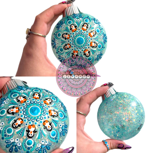 3” Penguin Mandala Glitter Ornament