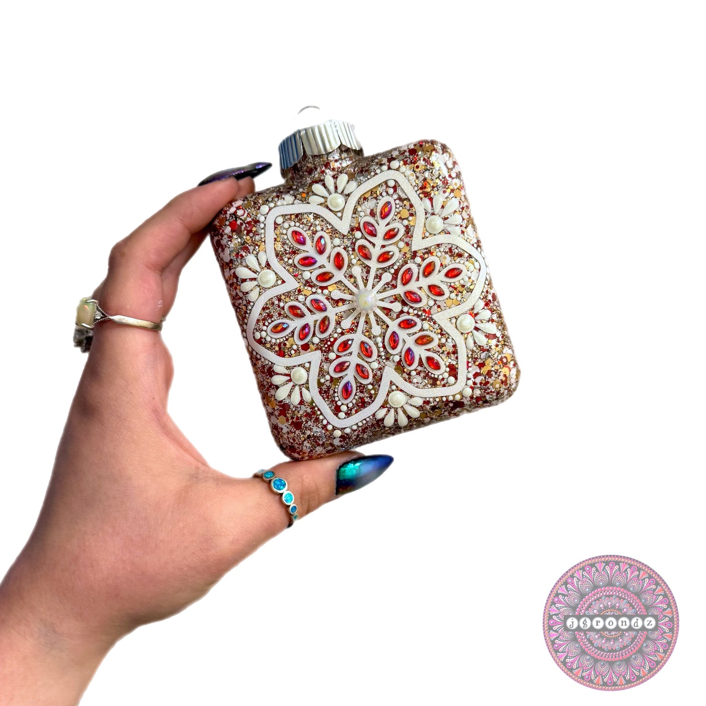 4” Square Snowflake Mandala Ornament