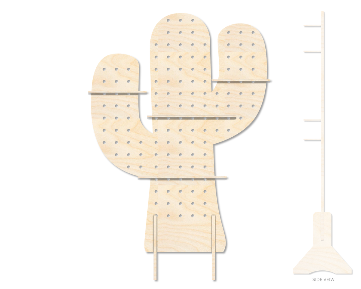 Unfinished Wood Cactus Standing Peg Board  | Standing Wood Peg Board | 1/2" & 1/4" Thick Wood | up to 40"