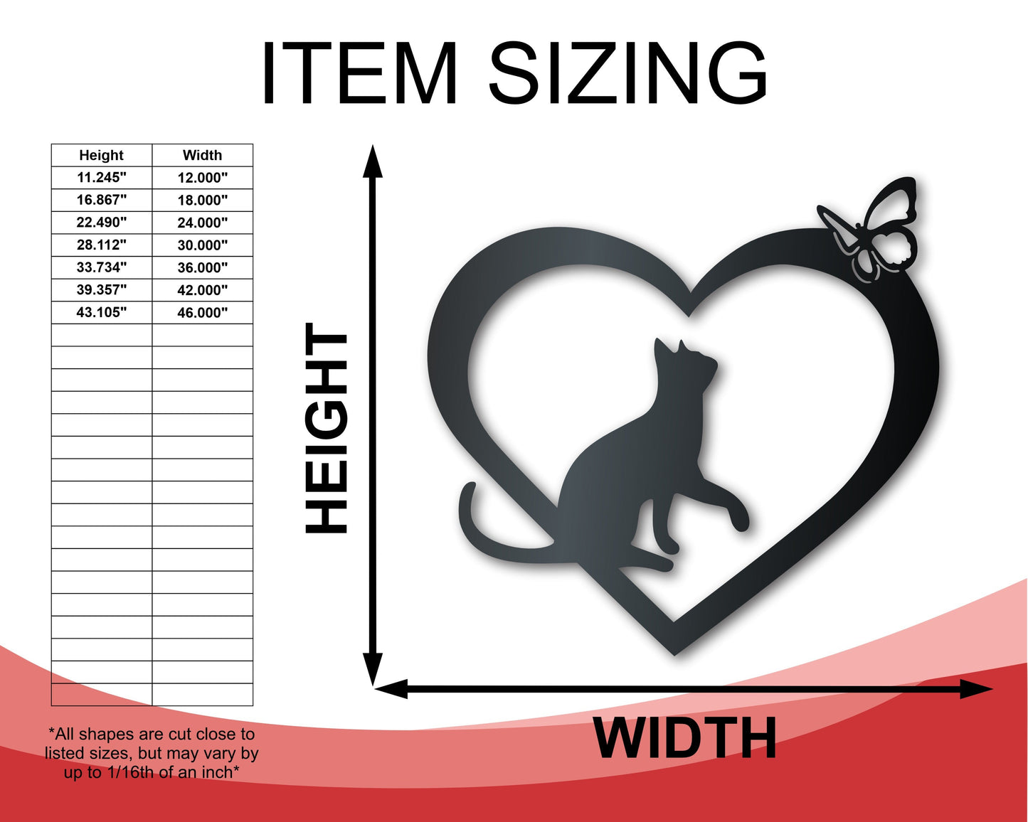 Metal Custom Cat Heart Wall Art - Metal Sign - 14 Color Options