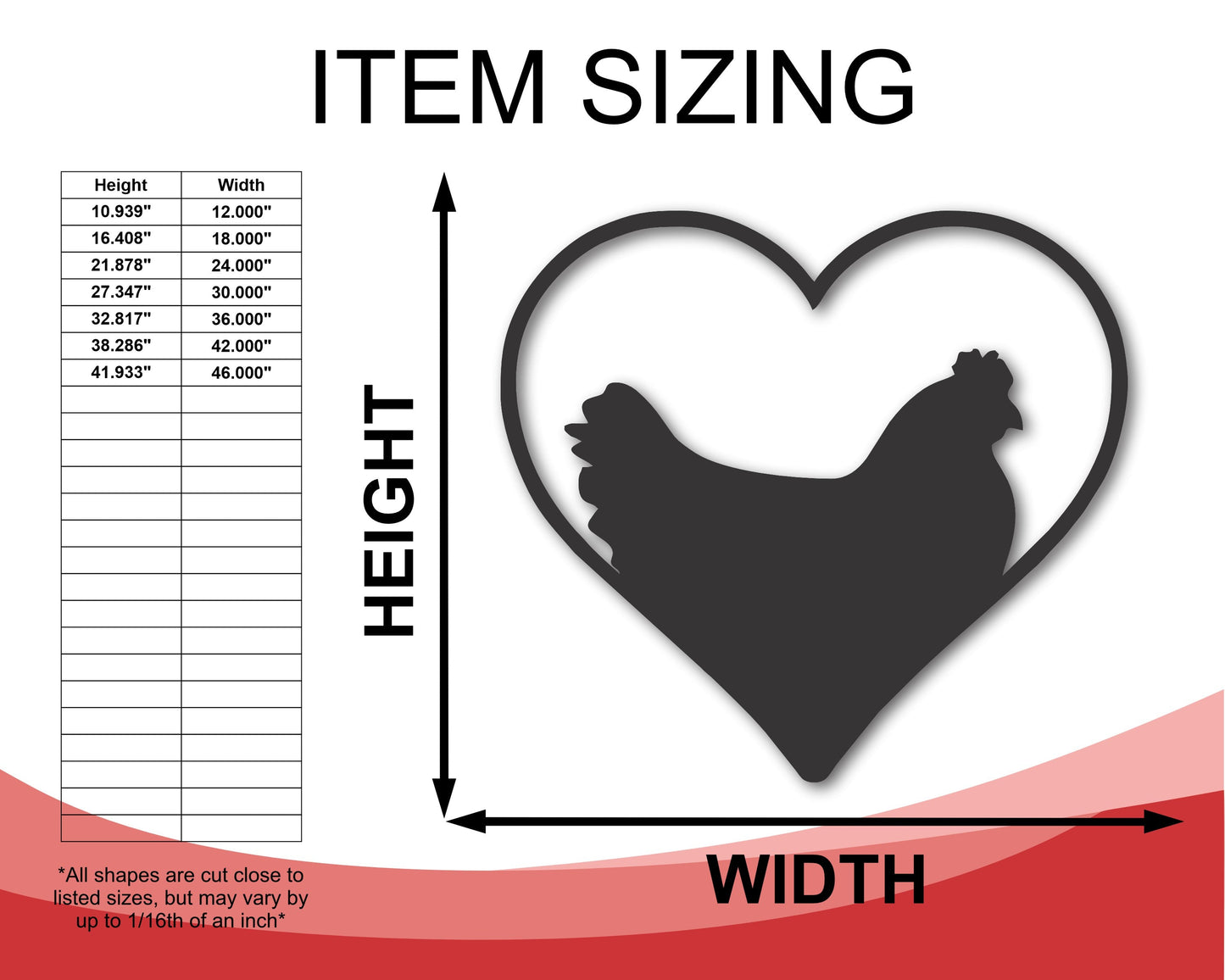 Metal Chicken Heart Silhouette | Metal Chicken and Heart Wall Sign | 15 Color Options