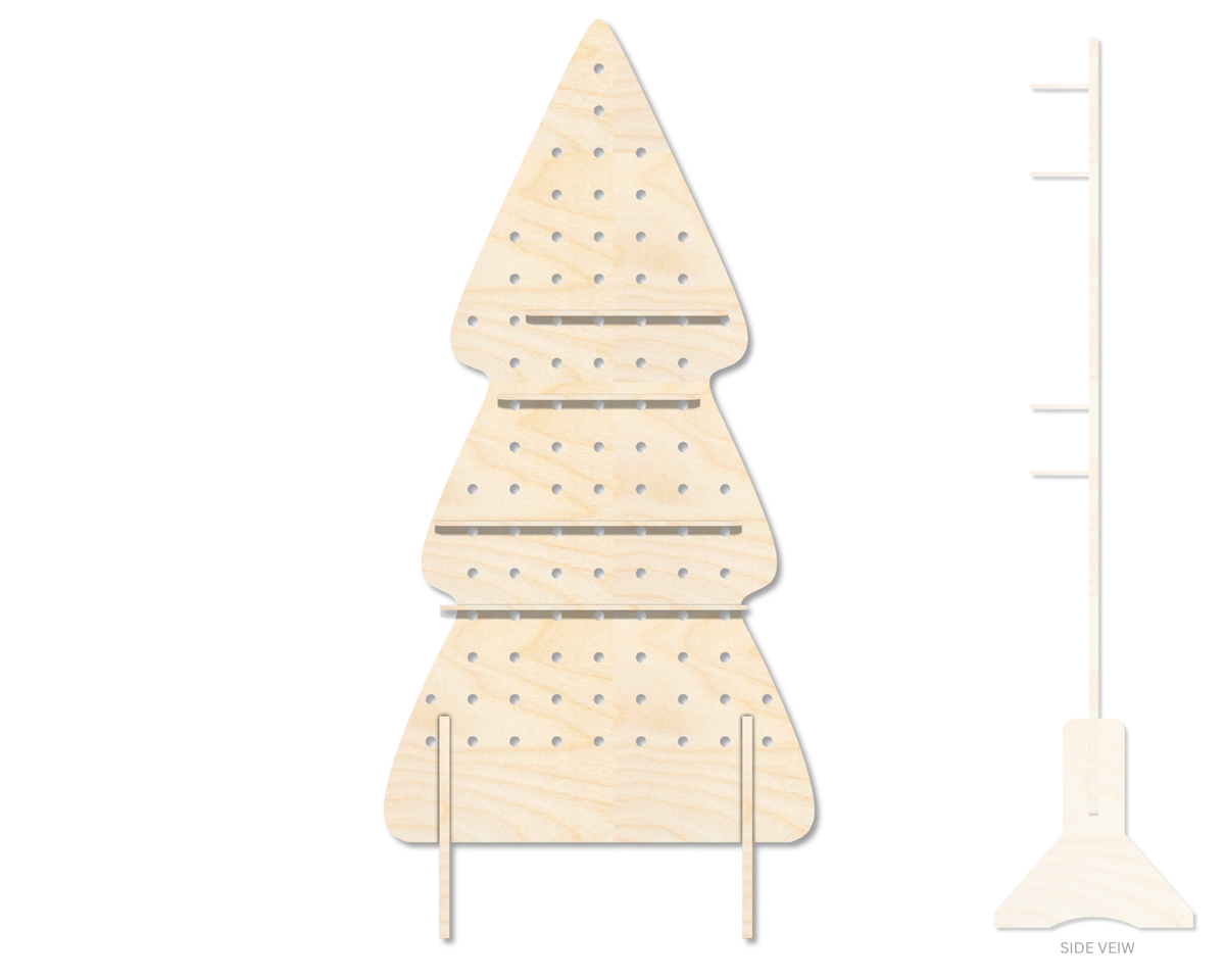 Unfinished Wood Christmas Tree Standing Peg Board  | Standing Wood Peg Board | 1/2" & 1/4" Thick Wood | up to 40"