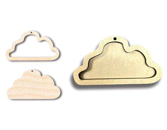 Unfinished Wood 2 Layer Cloud Shadowbox Shape | DIY Craft Cutout | up to 46" DIY