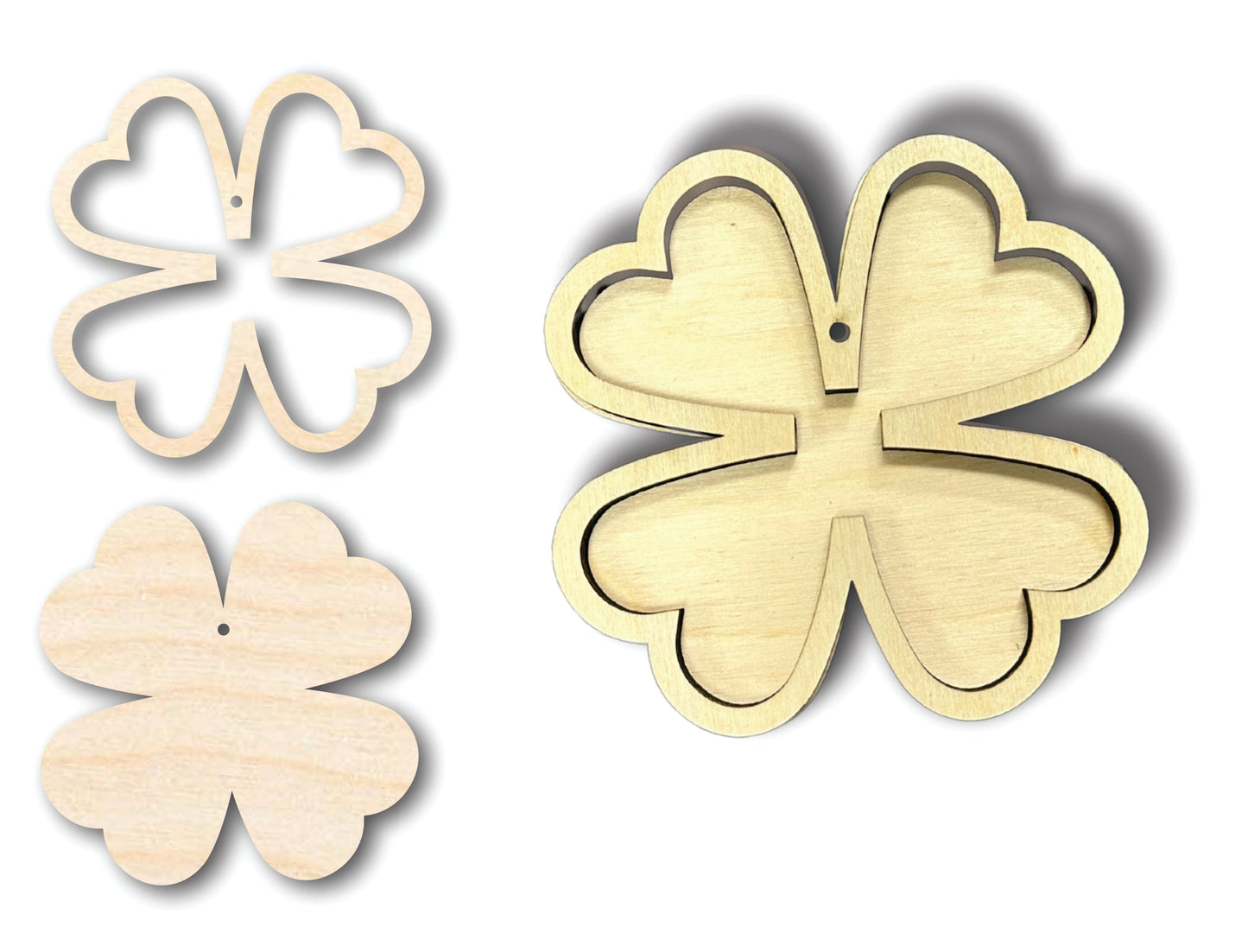 Unfinished Wood 2 Layer Four Leaf Clover Shadowbox Shape | DIY Craft Cutout | up to 46" DIY