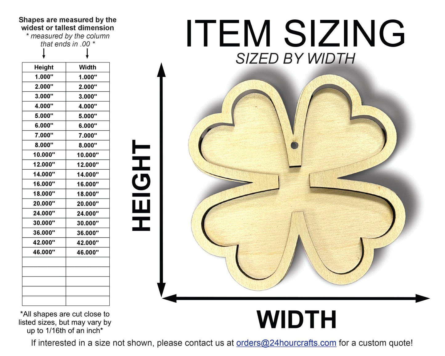 Unfinished Wood 2 Layer Four Leaf Clover Shadowbox Shape | DIY Craft Cutout | up to 46" DIY