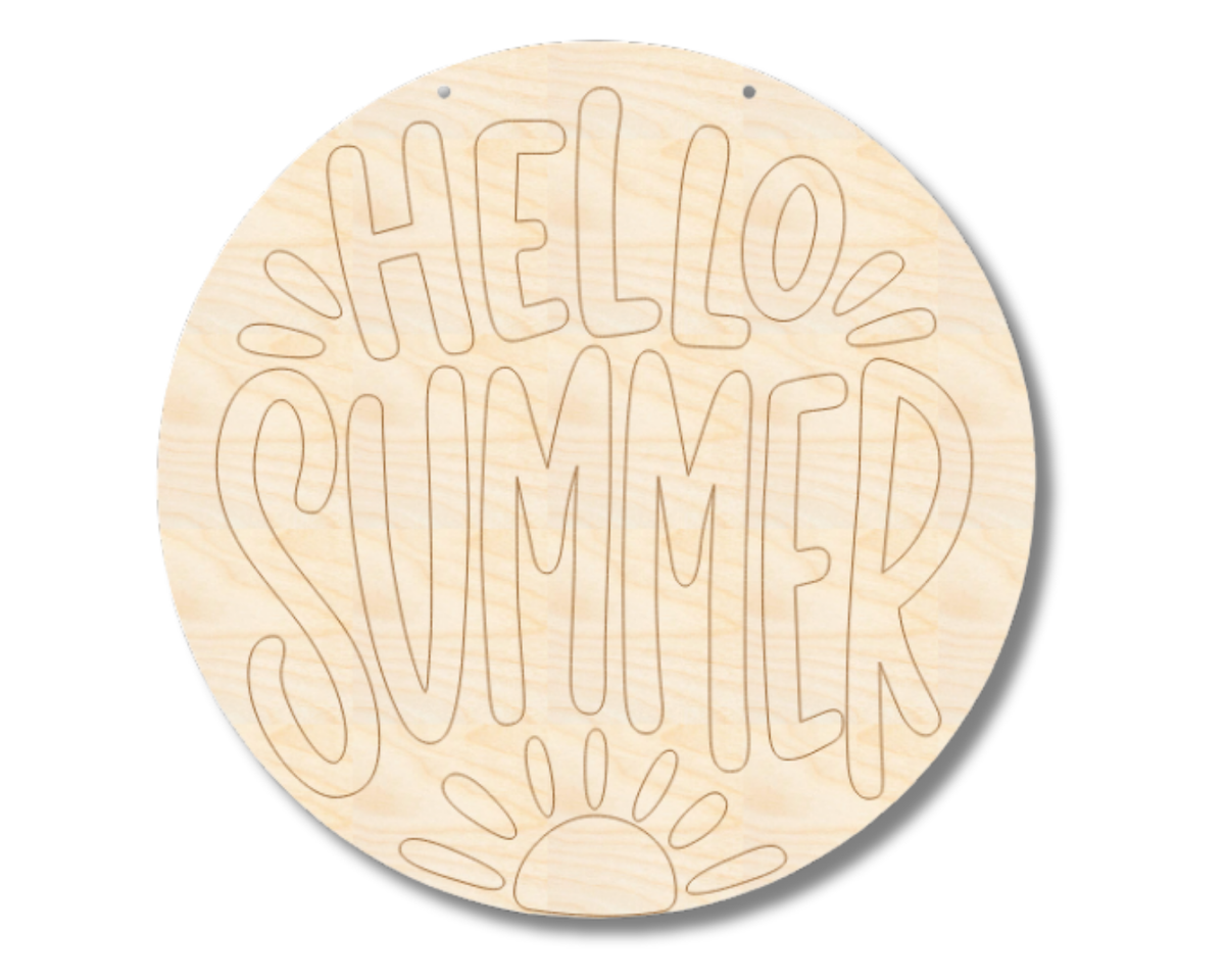 Unfinished Wood Etched Hello Summer Door Sign | Paint By Line Crafts | up to 30" DIY