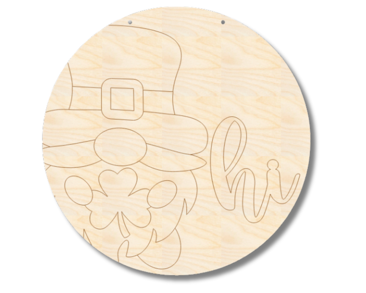 Unfinished Wood Etched St. Patty's Day Gnome Door Sign | Paint By Line Crafts | up to 30" DIY