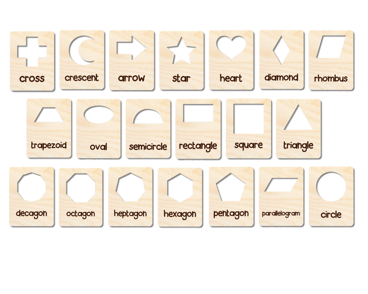Unfinished Wood Engraved Shape Flashcards | 20 pc |  4" | 1/8" Wood | DIY Craft Cutout |