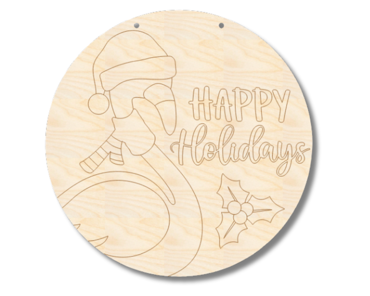 Unfinished Wood Etched Flamingo Happy Holidays Door Sign | Paint By Line Crafts | up to 30" DIY