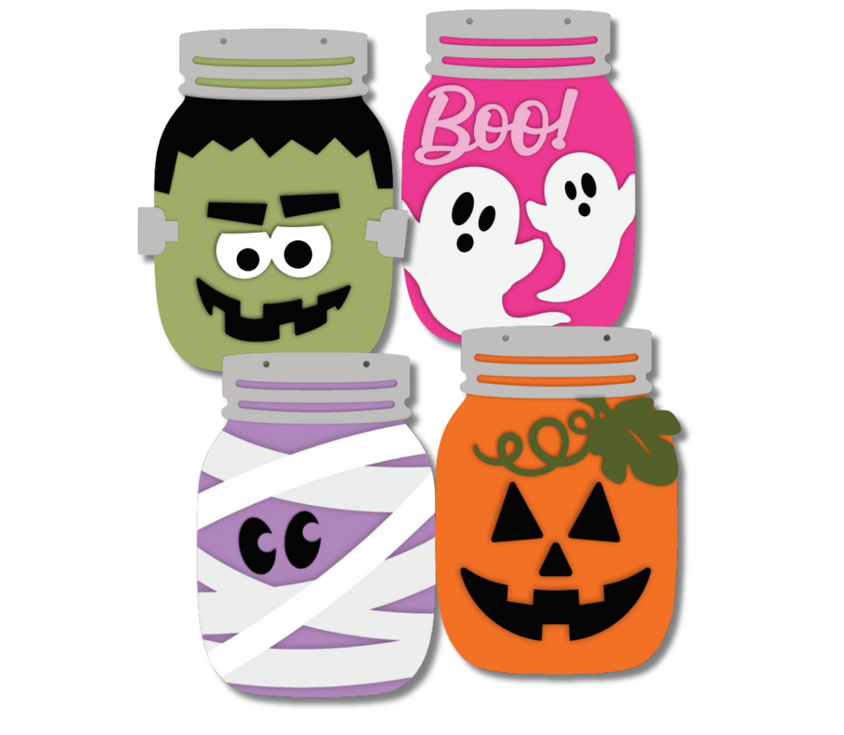 Unfinished Wood Layered Halloween Mason Jars | 8" Tall | 1/4" Thick | Wood Craft Cutouts