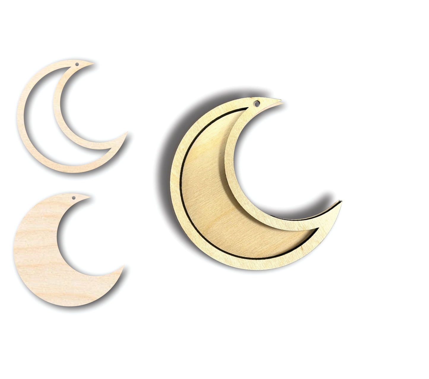 Unfinished Wood 2 Layer Crescent Moon Shadowbox Shape | DIY Craft Cutout | up to 46" DIY