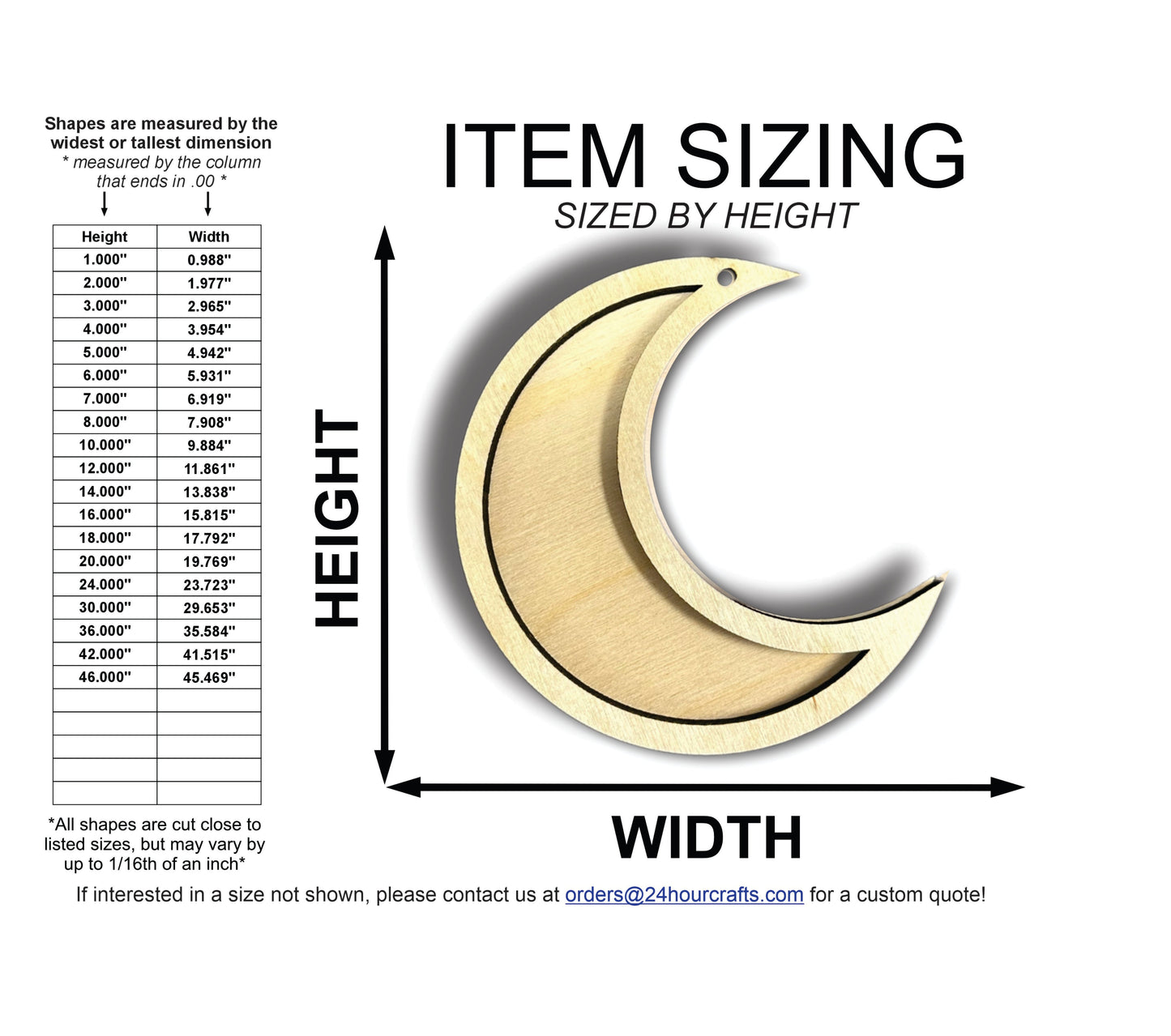 Unfinished Wood 2 Layer Crescent Moon Shadowbox Shape | DIY Craft Cutout | up to 46" DIY