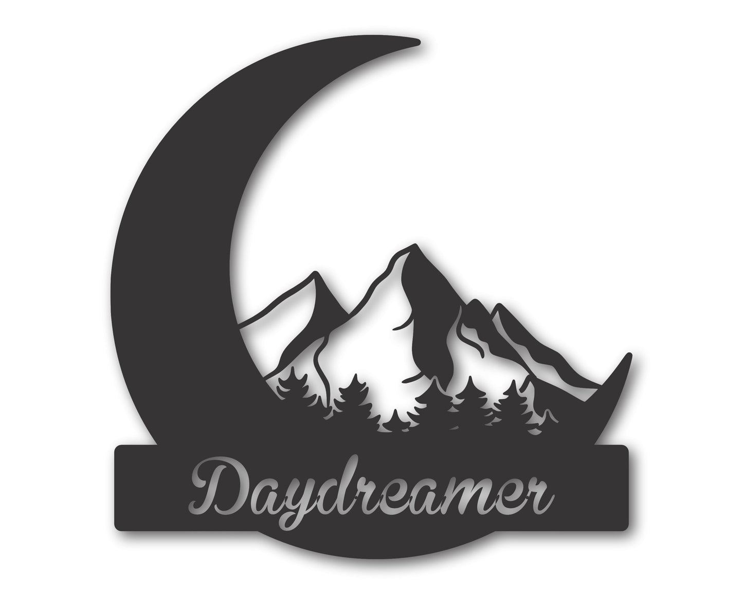 Metal Crescent Moon Mountain Wall Art | Moon and Mountain Metal Landscape | Metal Moon and Mountains Wall Decor | 15 Color Options