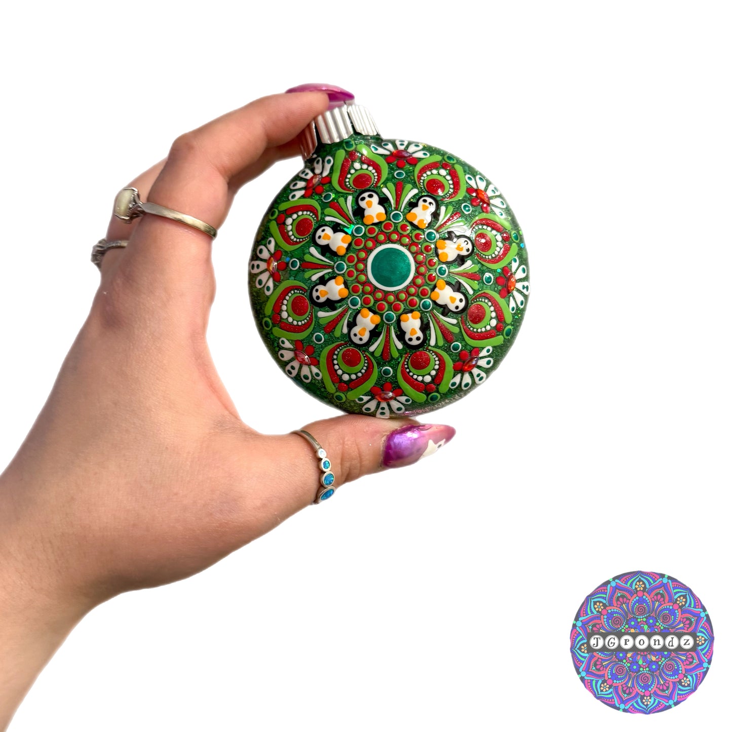 3” Penguin Mandala Glitter Ornament