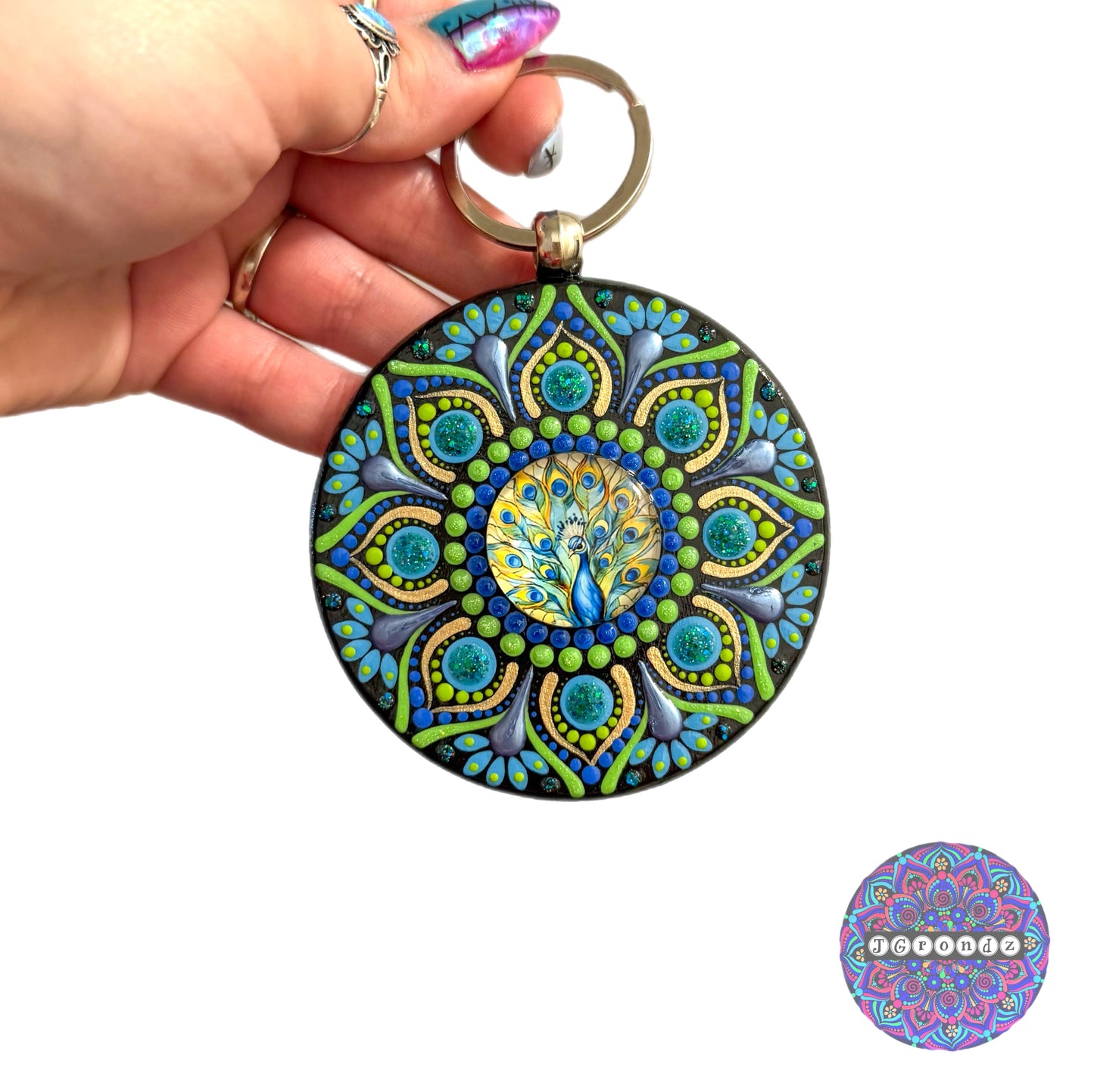 Peacock Mandala Purse Pendant 3”