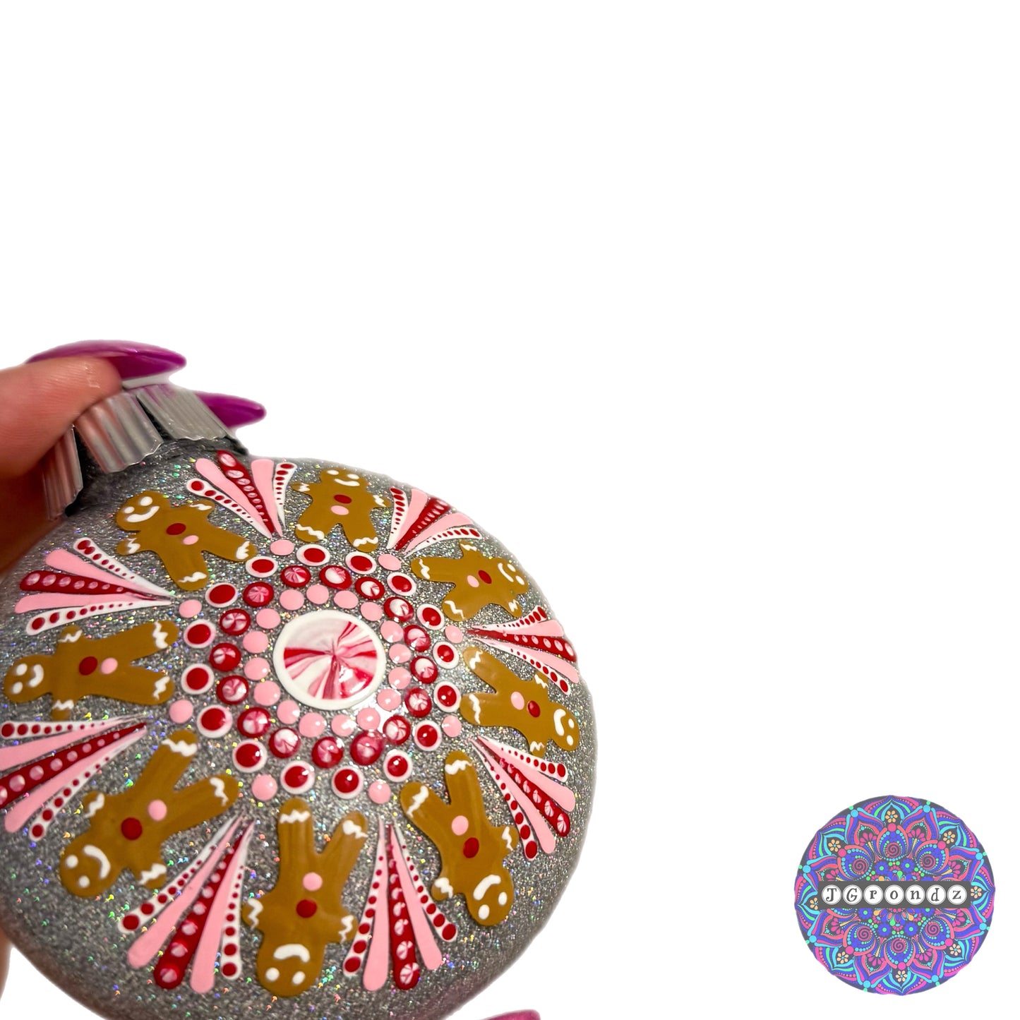 3” Peppermint Gingerbread Mandala Glitter Ornament
