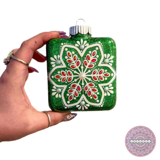 4” Square Snowflake Mandala Ornament