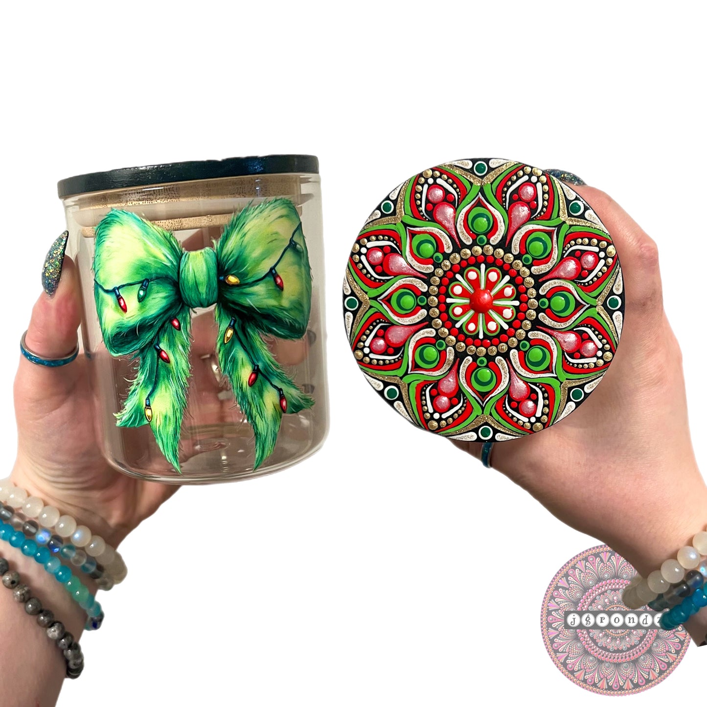 Grinch Bow Mandala Stash Jar