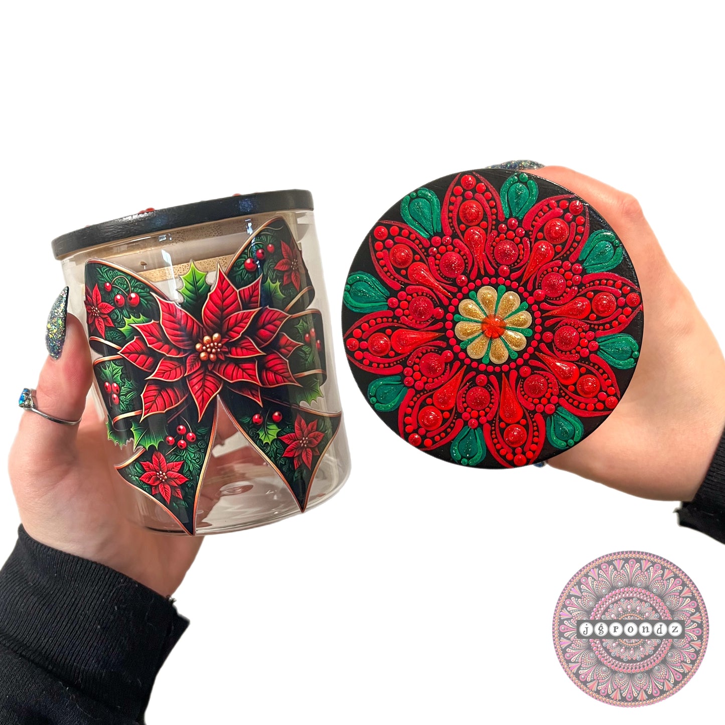 Poinsettia Bow Mandala Stash Jar