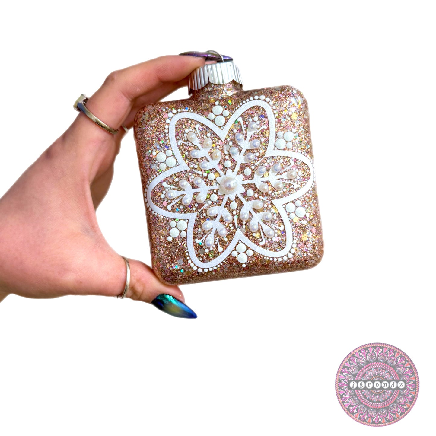 4” Square Snowflake Mandala Ornament