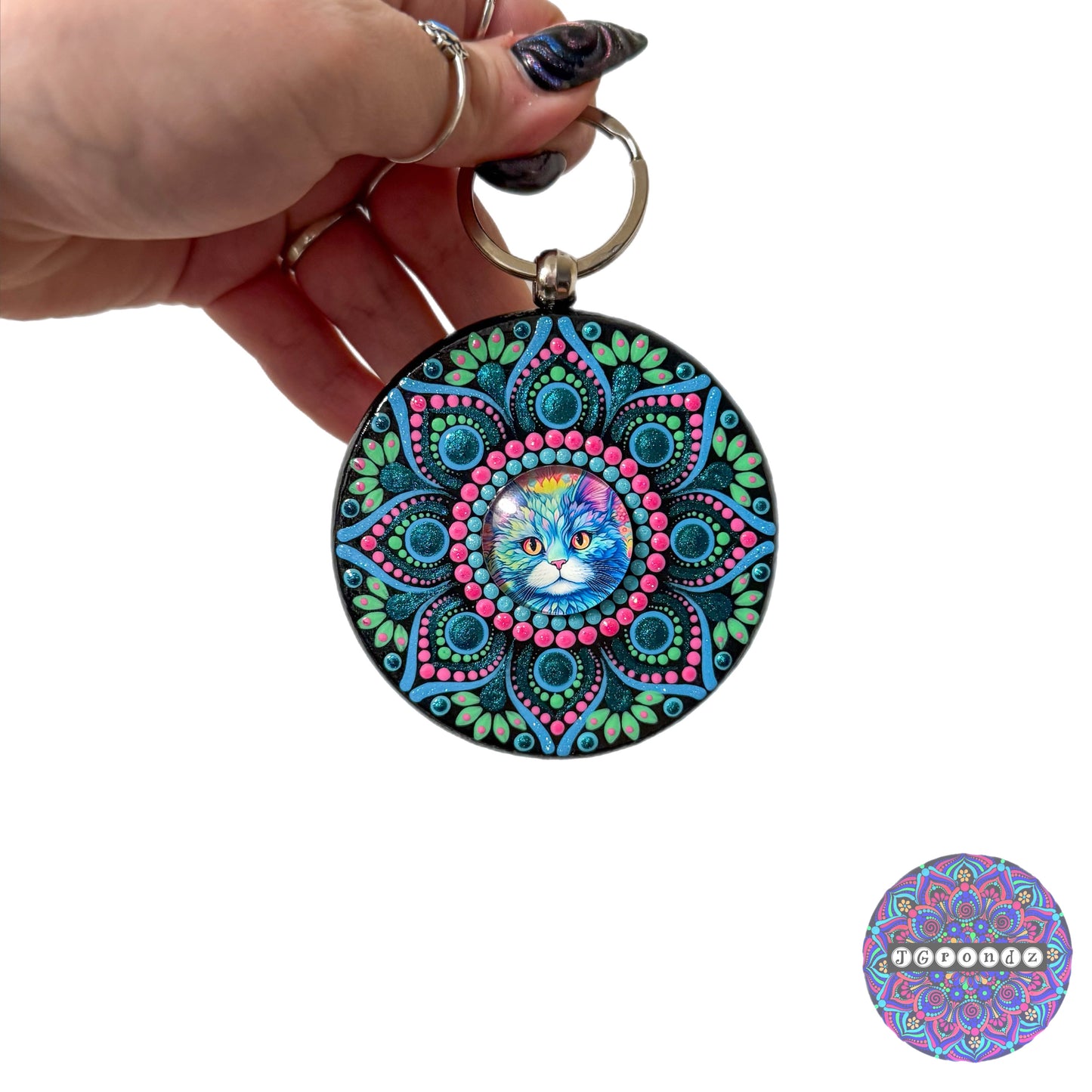 Cat Mandala Purse Pendant 3”