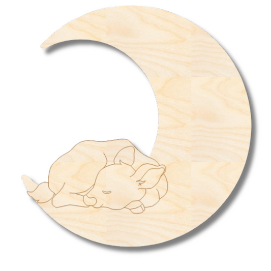 Unfinished Wood Etched Sleeping Deer on Moon Shape | Paint By Line Crafts | up to 30" DIY