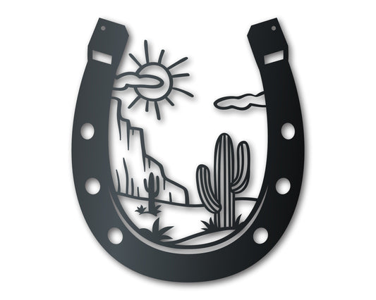 Metal Desert Horseshoe Wall Art | Southwest Desert Decor | Indoor Outdoor | Up to 46" | Over 20 Color Options