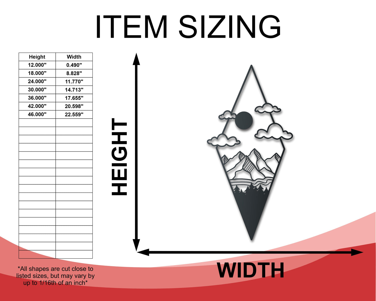 Metal Diamond Mountain Clouds Wall Art | Indoor Outdoor | Up to 46" | Over 20 Color Options