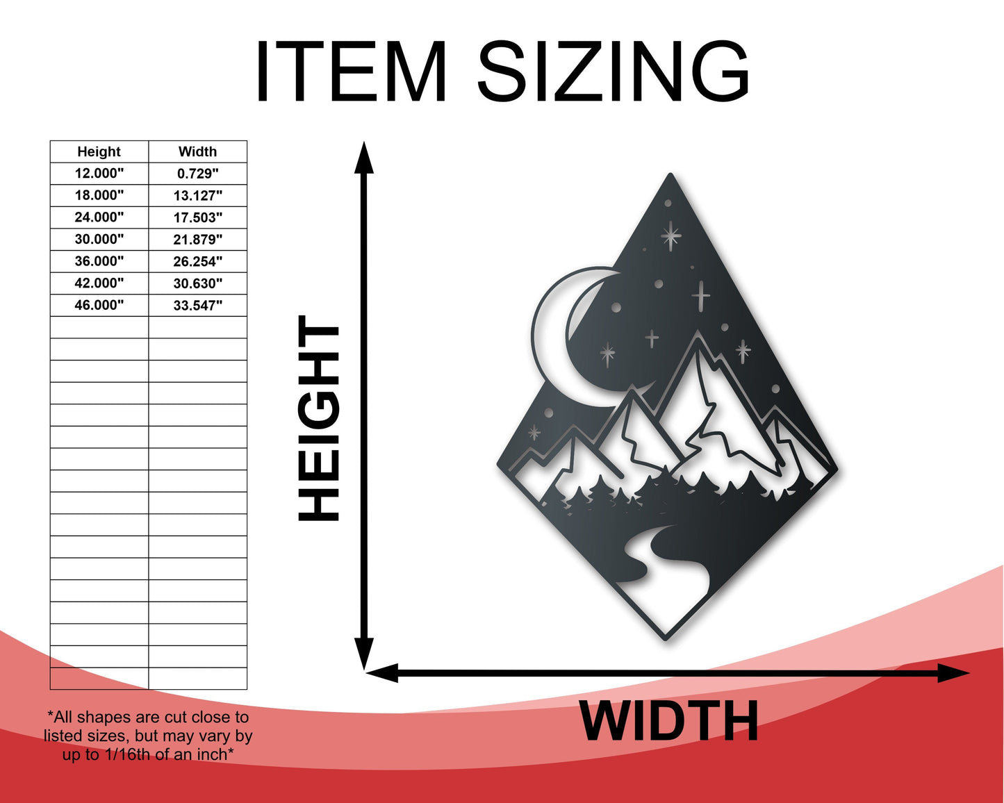 Metal Diamond Mountain Sky Wall Art | Indoor Outdoor | Up to 46" | Over 20 Color Options