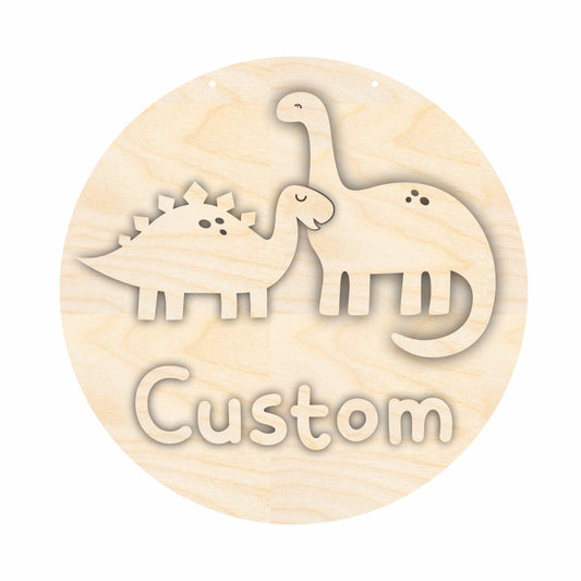 Unfinished Wood Custom Name Cute Dinosaur Door Sign Kit | Wood Craft Cutouts | 1/4" Thick |
