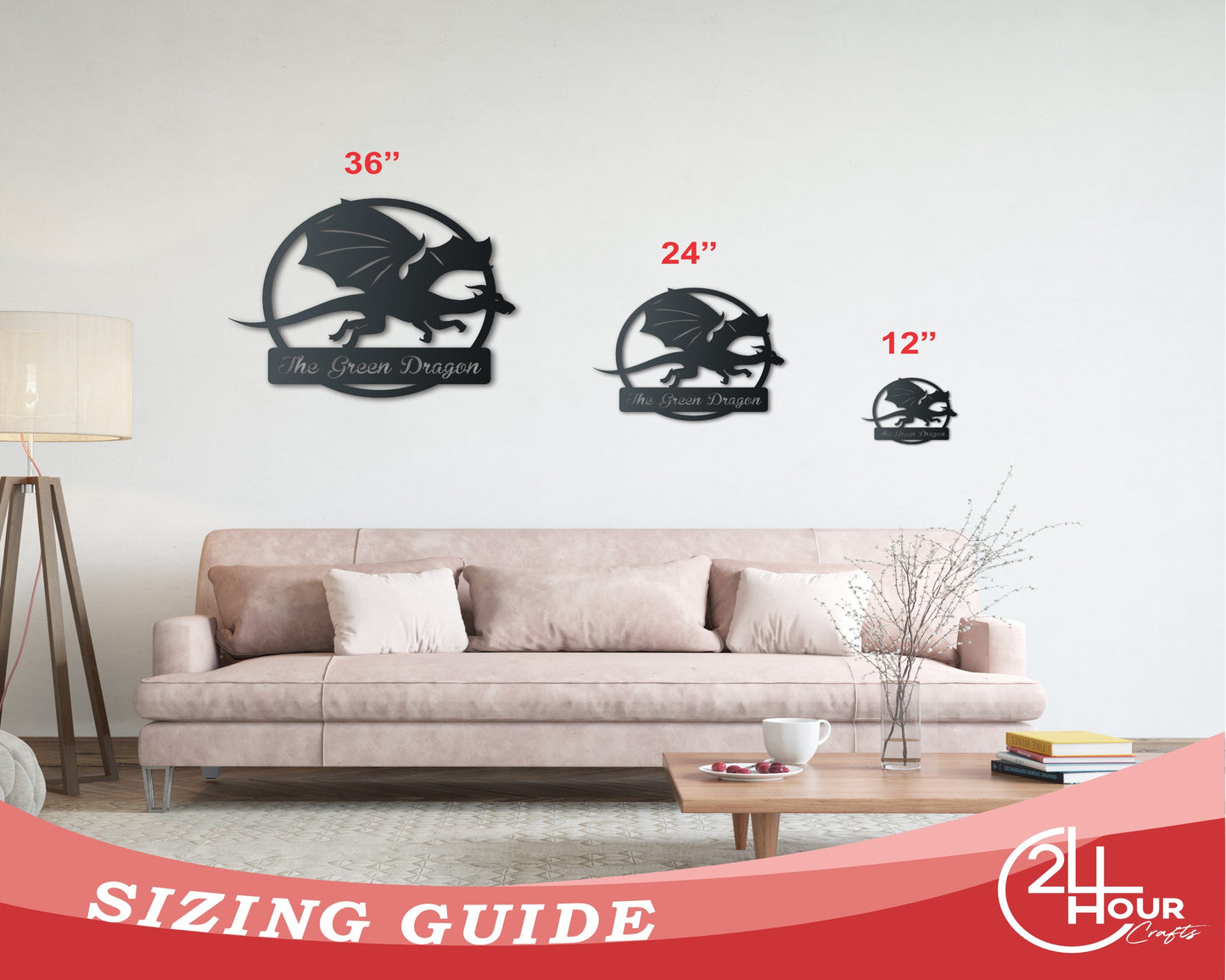 Metal Dragon Wall Art | Fantasy Dragon Sign | Indoor Outdoor | Up to 46" | Over 20 Color Options