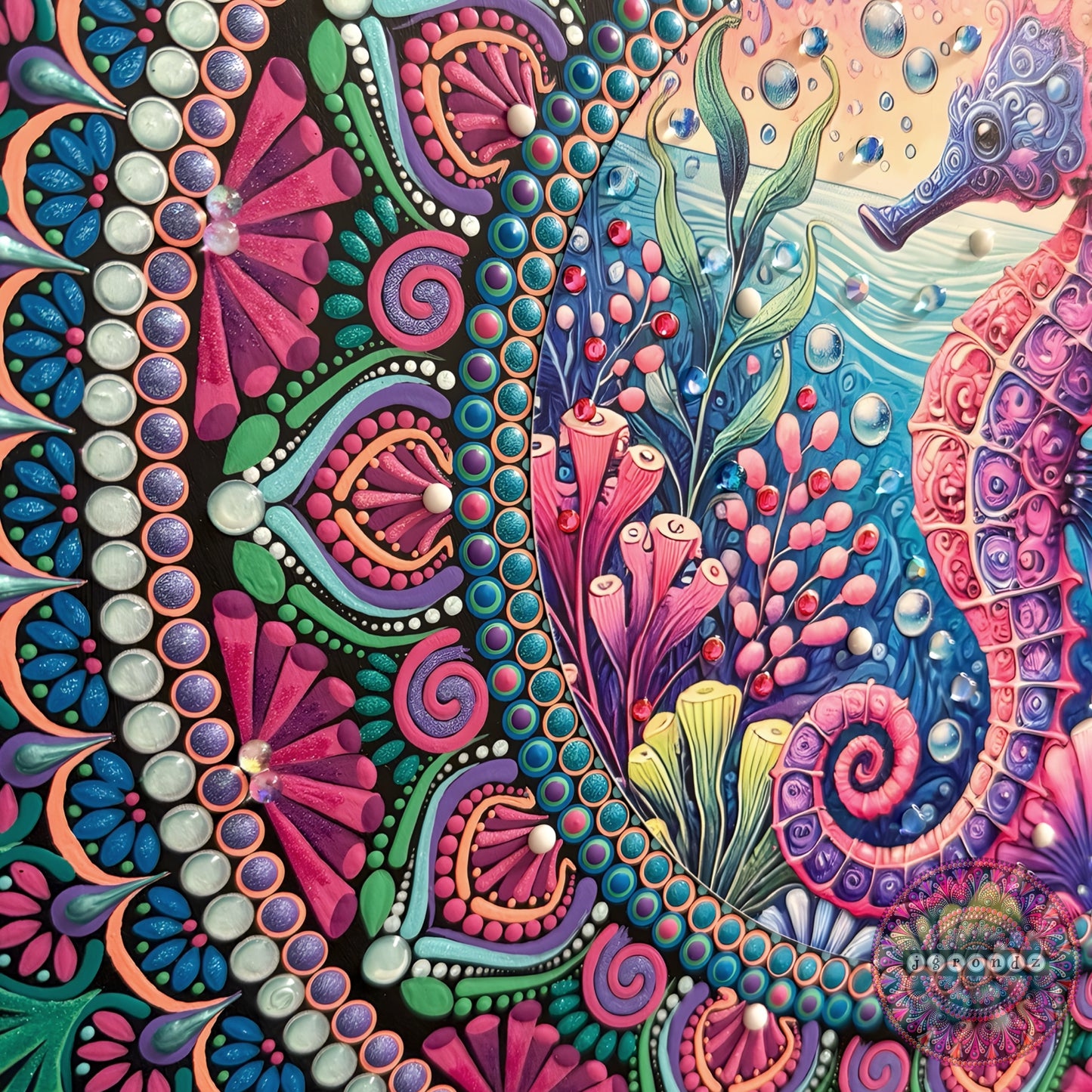 16” Sea Horse Mandala Painting