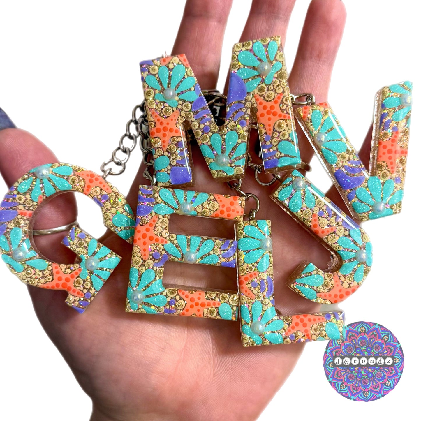 Beach Dot Art Letter Keychain