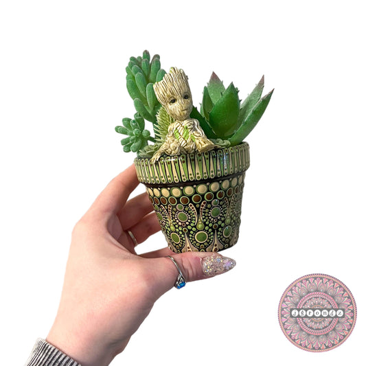 Character Pot  - Mandala Painted Succulent Pot