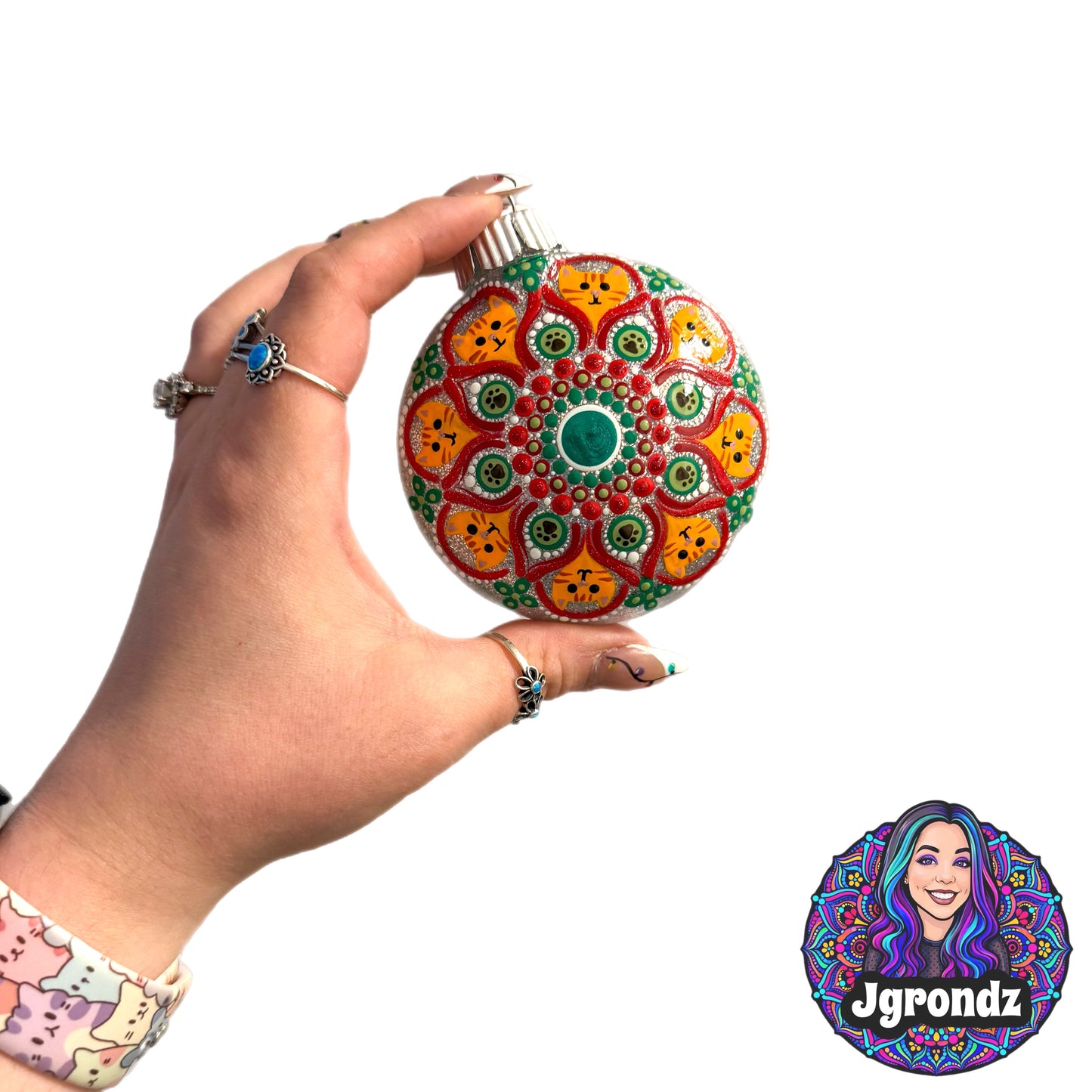 3” Orange Tabby Mandala Ornament