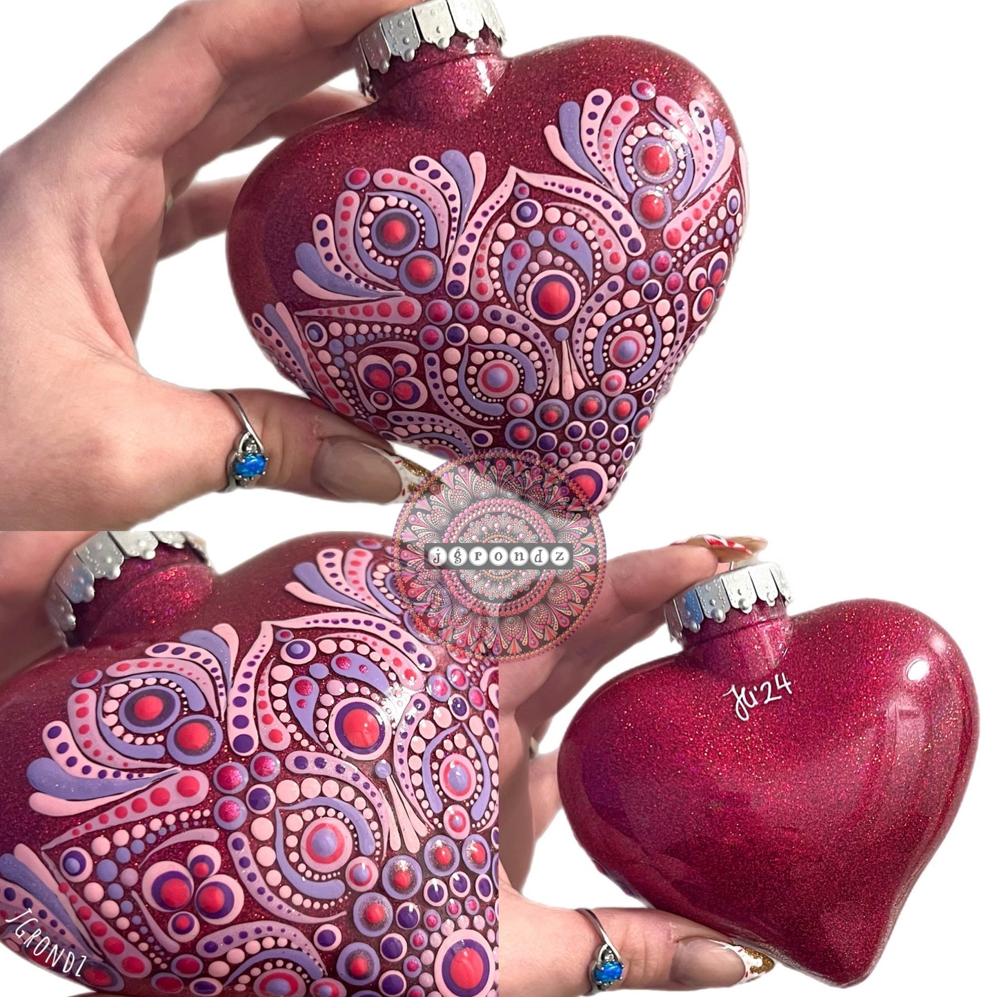 4” Heart Mandala Glitter Ornament