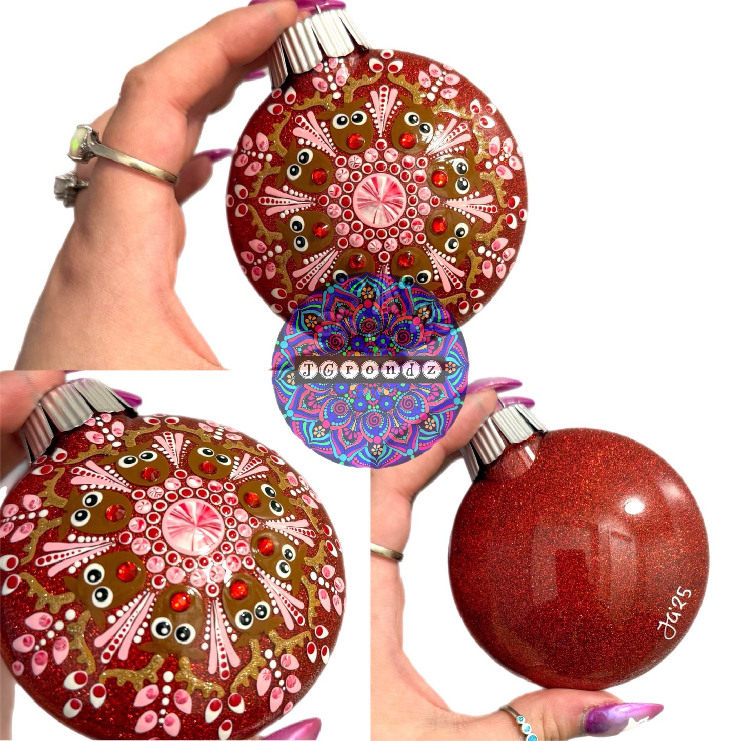 3” Peppermint Rudolph Mandala Glitter Ornament