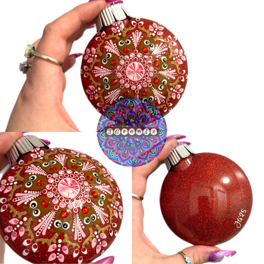 3” Peppermint Rudolph Mandala Glitter Ornament