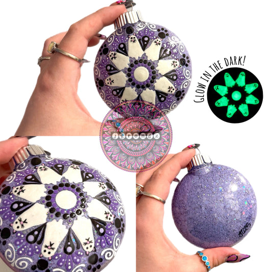 3” Halloween Ghost Kitty Mandala Glitter Ornament