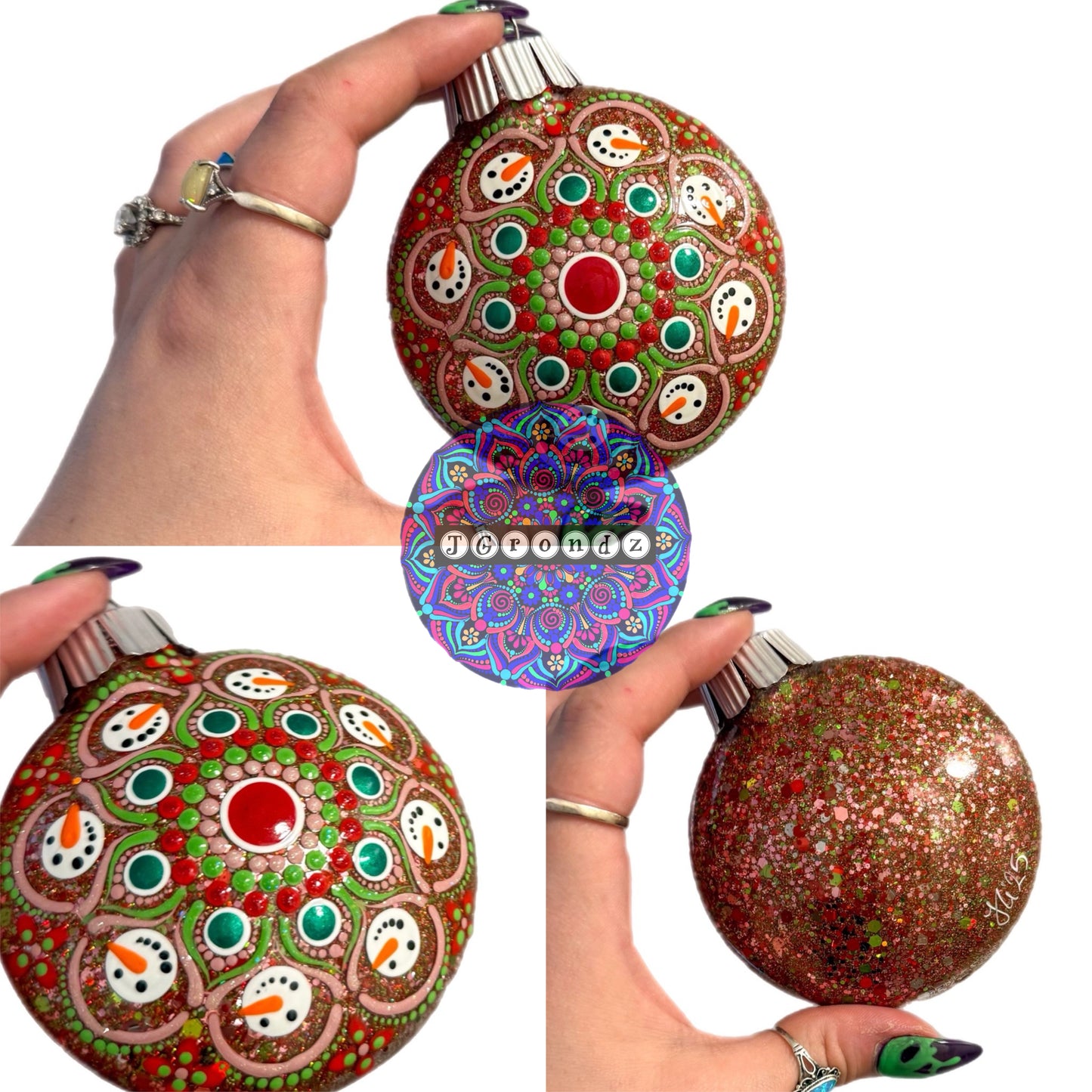 3” Snowman Mandala Glitter Ornament